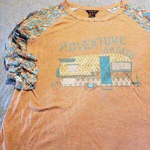 Multiples Clothing Label Lace 3/4 Sleeve T-Shirt "Adventure Awaits" - Size - Med
